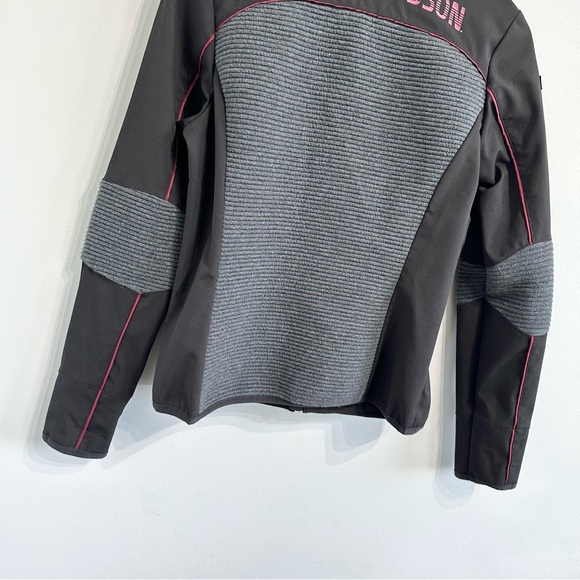 Harley-Davidson Mixed Media Textured Knit Jacket full zip stow hood black grey - Picture 8 of 11